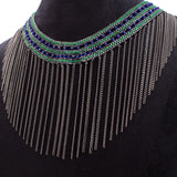 Beaded and Fringed Silver Necklace