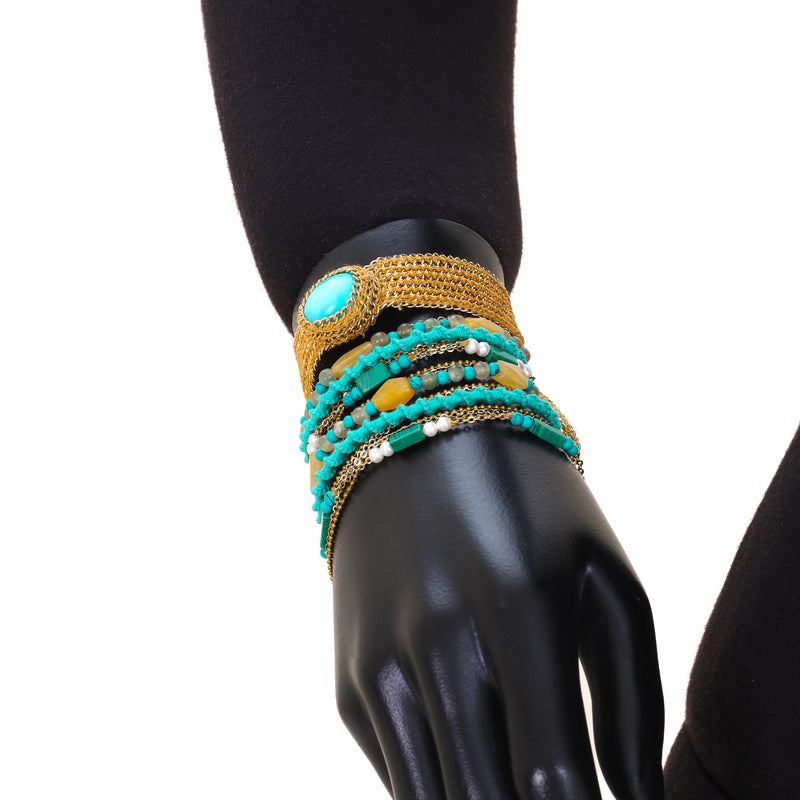 Turquoise and Emerald Multi Strand Bold Bracelet